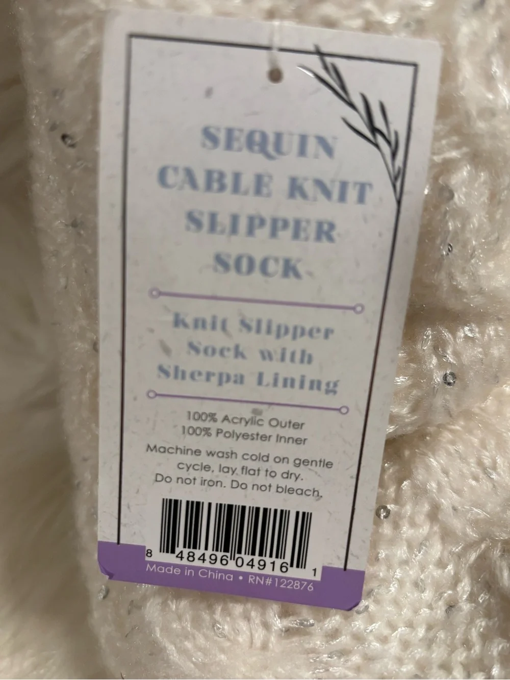 Sequin Cable-knit Slipper Sock Sherpa Lined